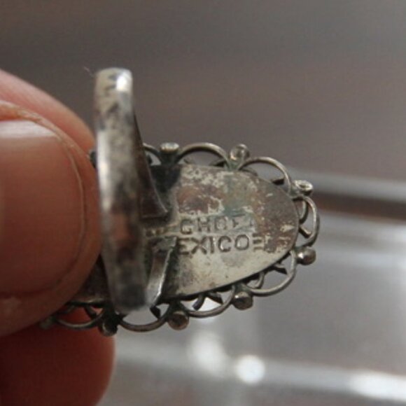 Abalone Mexico Silver Plate Filigree Ring Size 5.25 - Picture 6 of 10